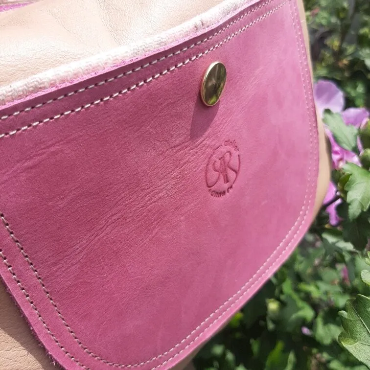 Atelier Anne R sac bandoulière cuir beige rosé framboise