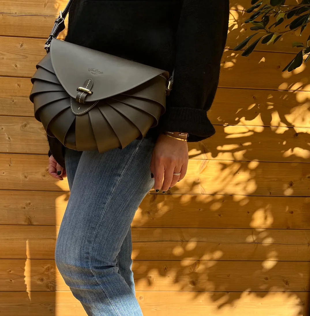 Hexagone Cuir Coquillage sac bandoulière cuir Rouge