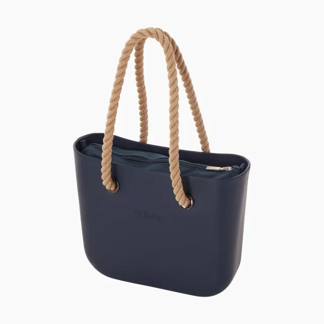 O bag Mini sac toile canvas bleu navy + anse corde