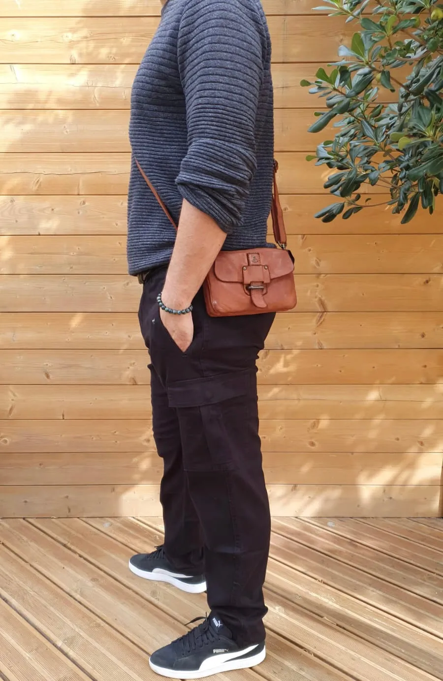 Hexagone Cuir Mini Pocket bandoulière cuir Noir