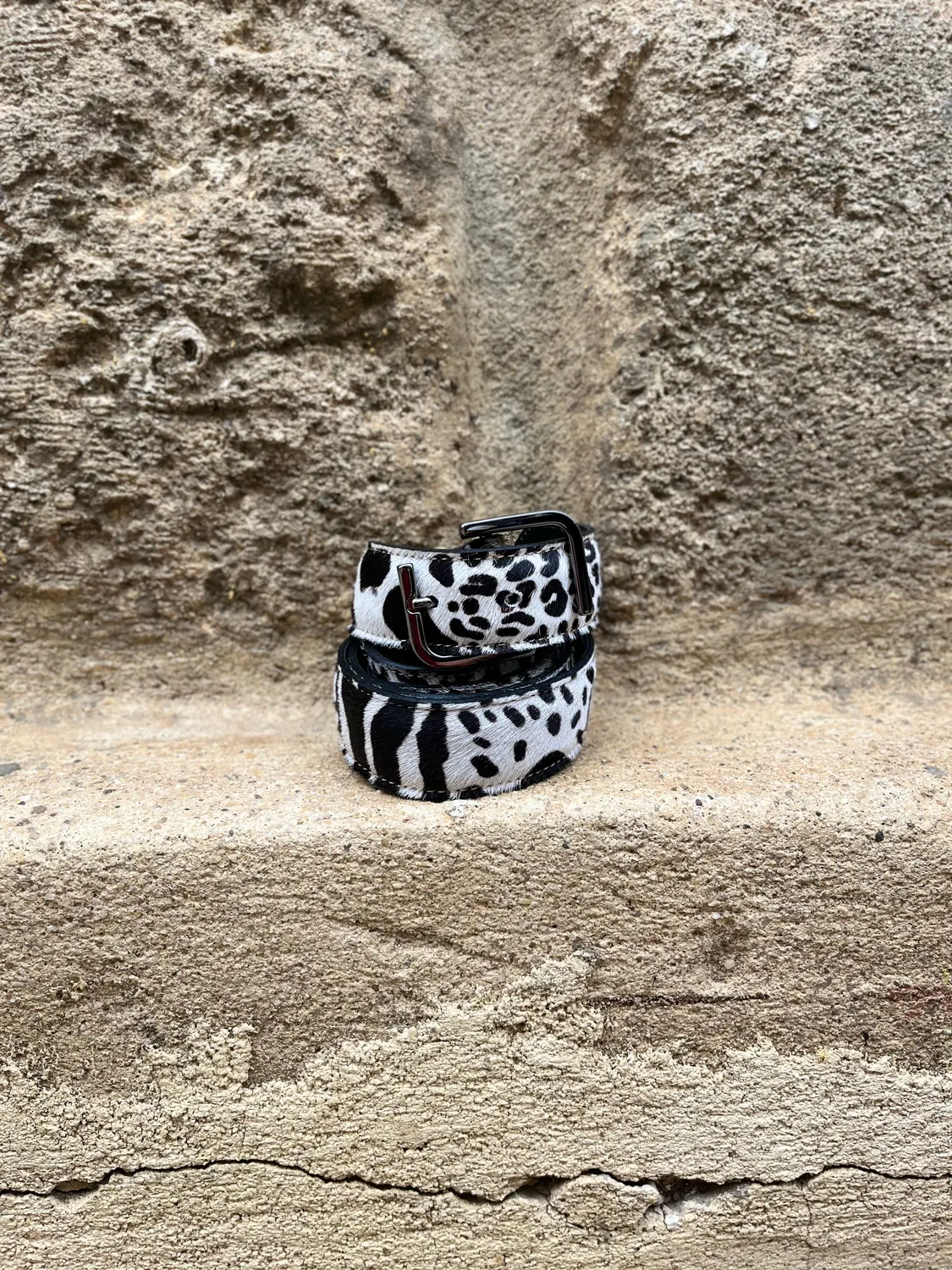 Hexagone Cuir Animal's ceinture cuir noir blanc 3,5 cm