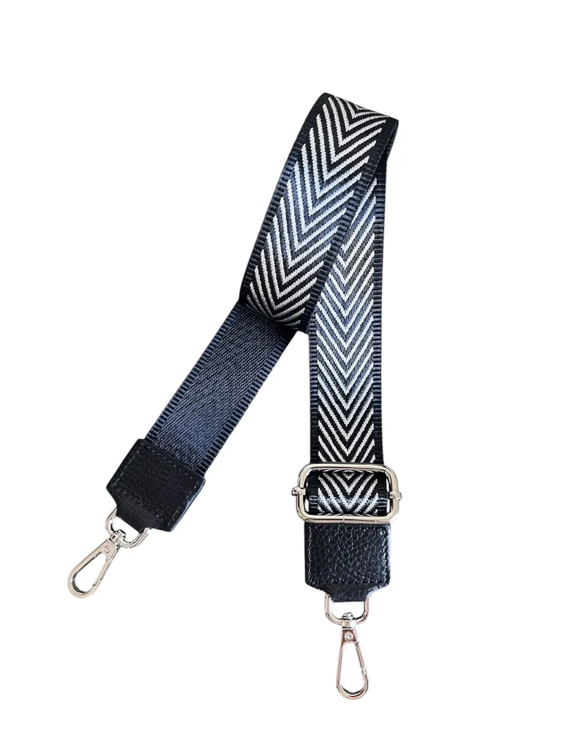 Hexagone Cuir Anse Lurex bandoulière noir/doré réglable