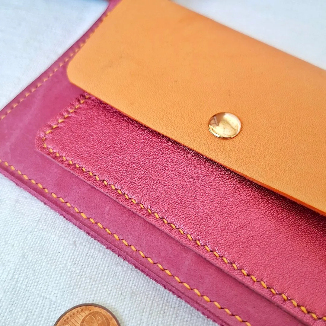 Atelier Anne R porte-monnaie cuir rose orange tannage végétal