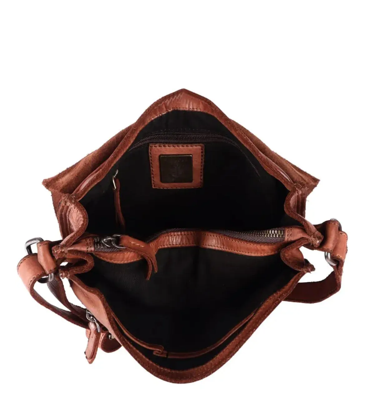 Hexagone Cuir Sacoche Tabac bandoulière cognac