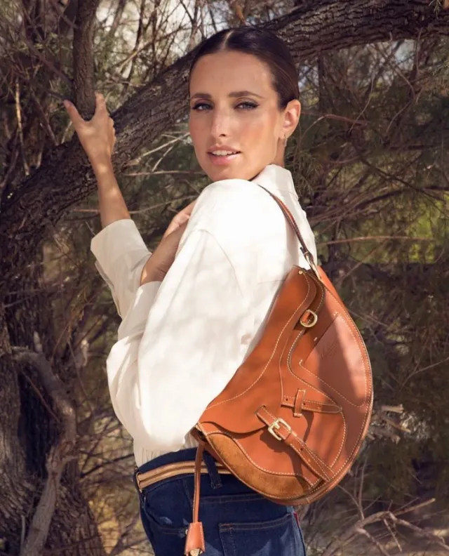 Hexagone Cuir Sellerie sac cuir cognac