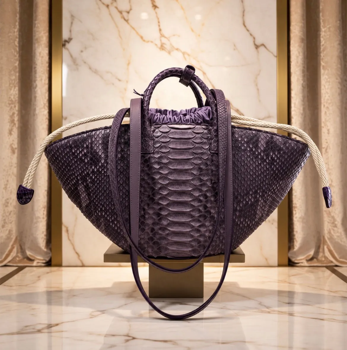 Hexagone Cuir Pyth sac cuir femme python vert double anses
