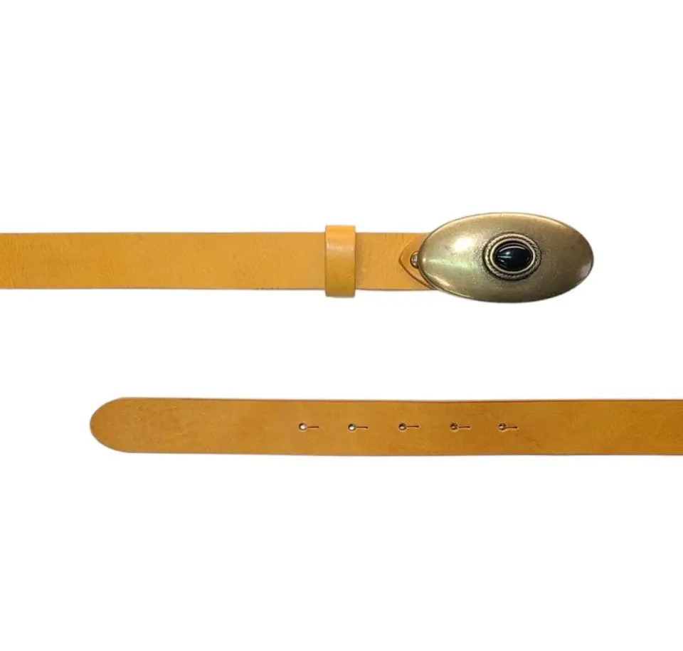 Hexagone Cuir Ovale Pierre ceinture cuir cognac 85 cm