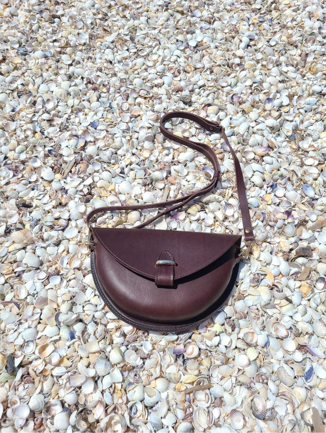 Hexagone Cuir Soleil sac à main cuir marron tannage végétal