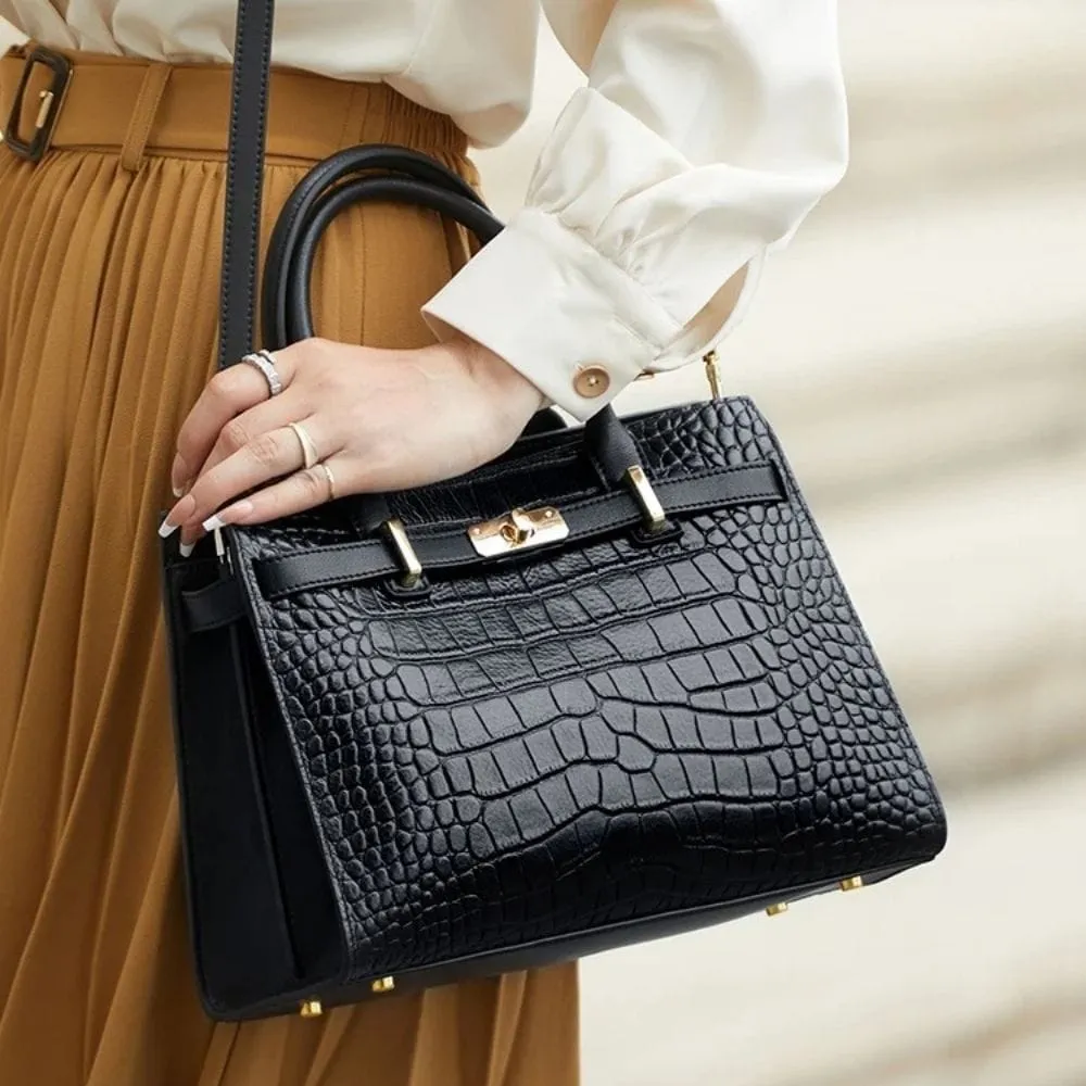 Maison Sacoches Sienna sac à main cuir bleu effet croco