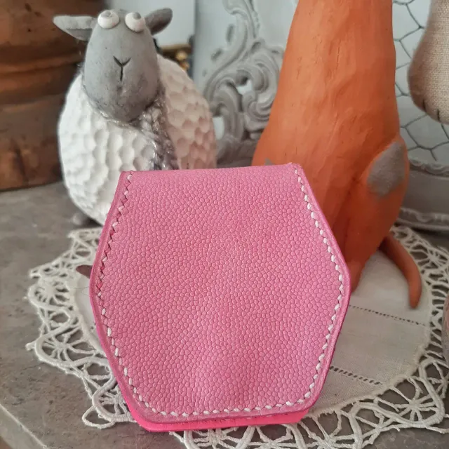 Atelier Anne R Cœur Éclos porte-monnaie cuir hexagonal rose