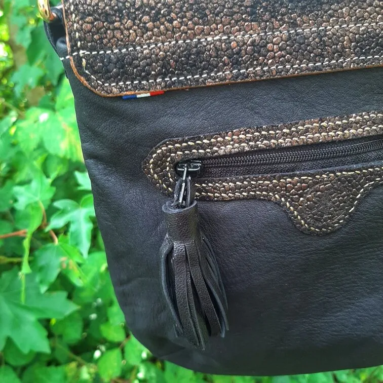 Atelier Anne R Myrlande sac bandoulière cuir noir cousu main
