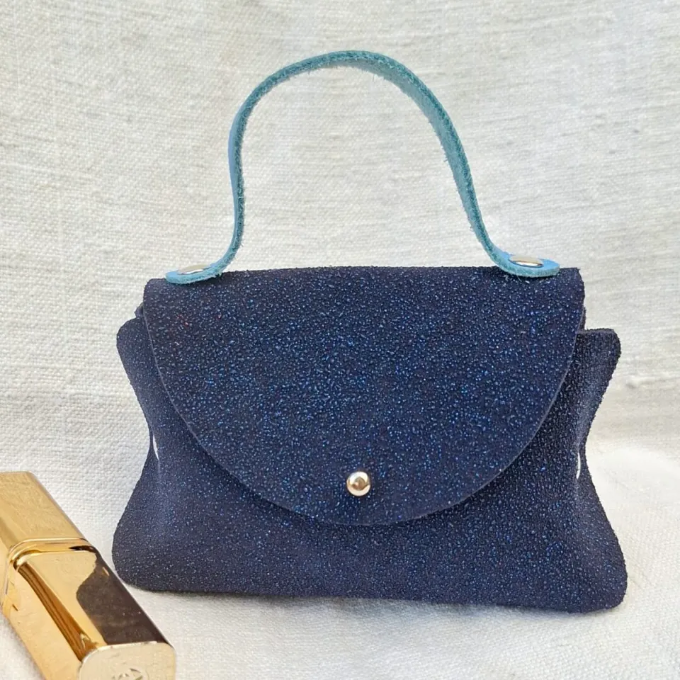 Atelier Anne R petit sac cuir bleu nuit pailleté sans couture