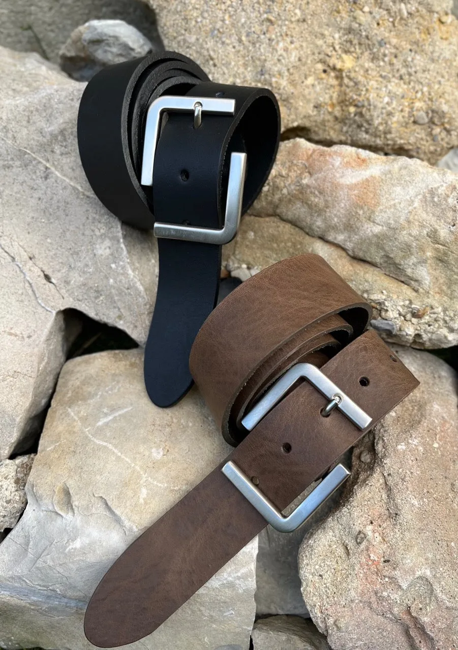 Hexagone Cuir L Alu ceinture cuir noir 4 cm
