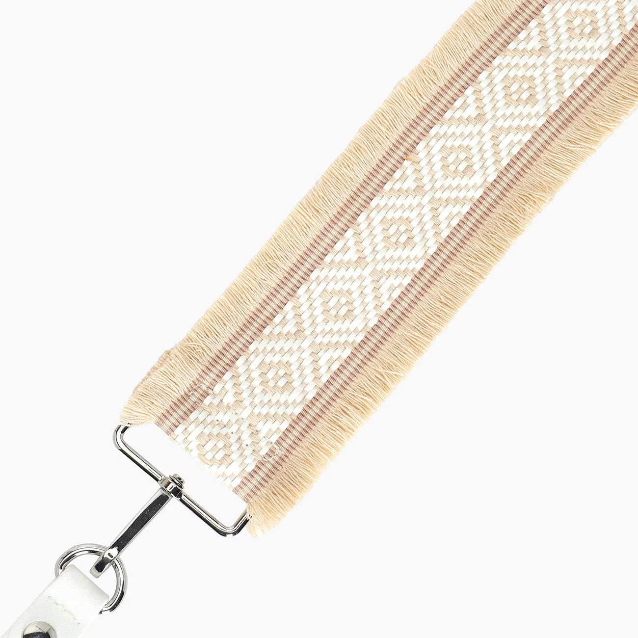 O bag bandoulière 85 cm jacquard franges lait